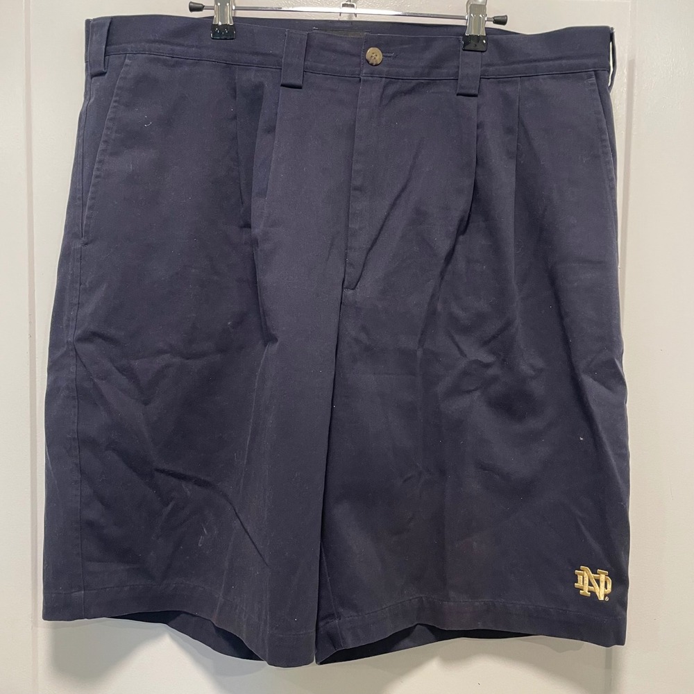 Ashworth Mens Notre Dame Navy Blue Pleated Cotton Golf Shorts Size 38 Logo